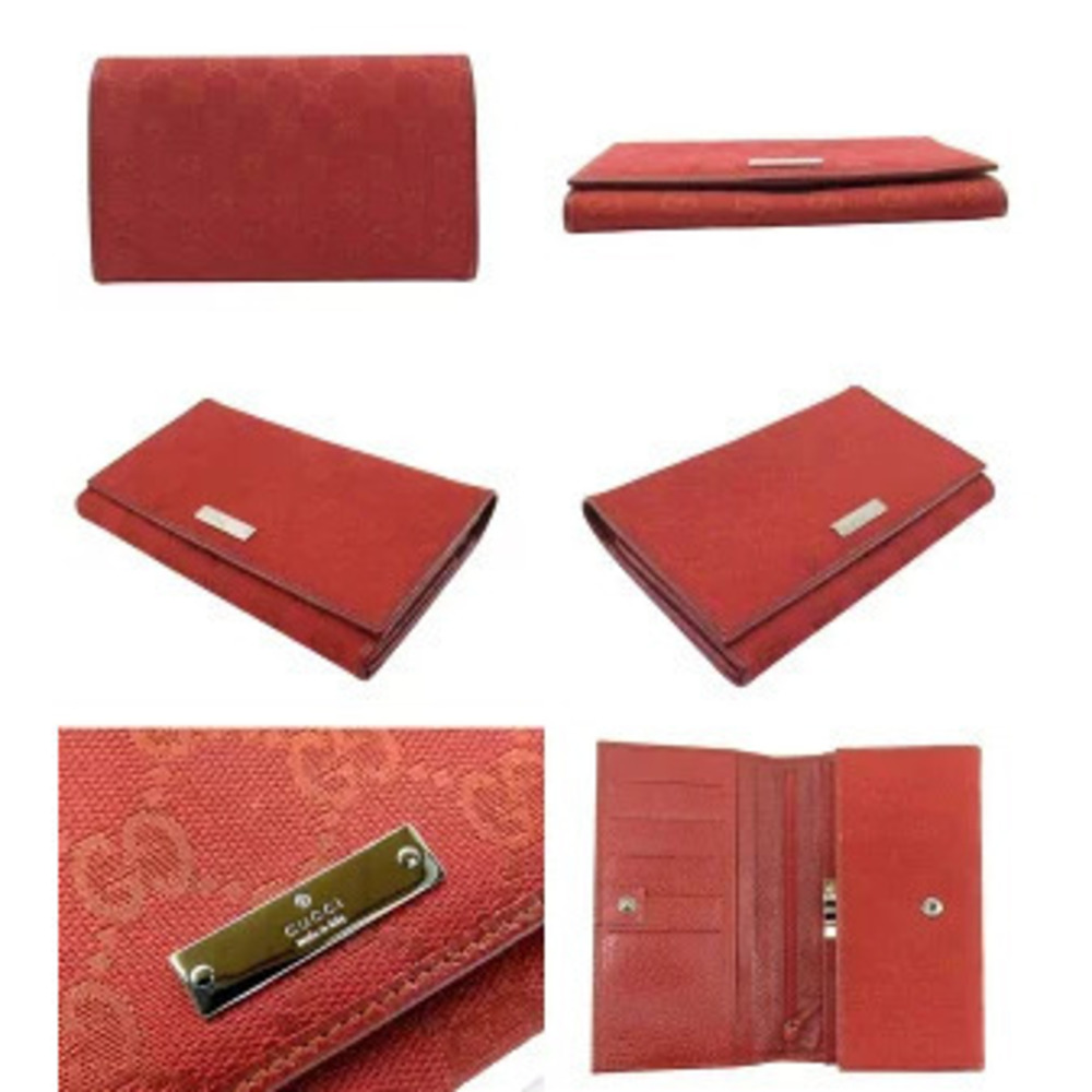 GUCCI GG Canvas Flap Wallet Clasp Closure Long Red - Picture 2 of 4